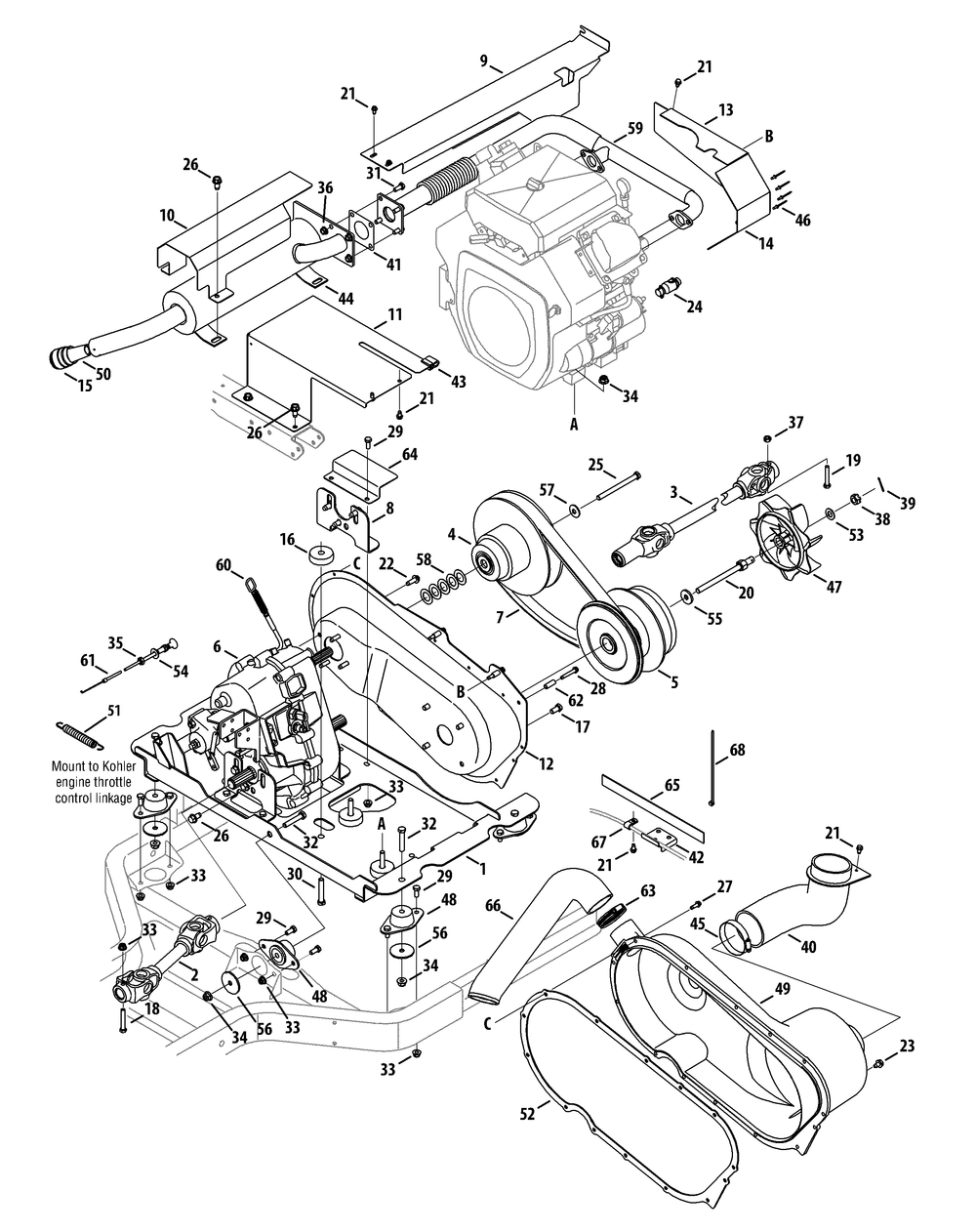 Kohler Engine Transmission Accessories Diagram and Parts List for 46G 4X4-1H013H-1H294H-37BCD010 Cub Cadet Lawn Tractor Accessories